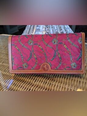 Leather-Trim Ref Equestrian Pattern Made in Italy Continental Wallet